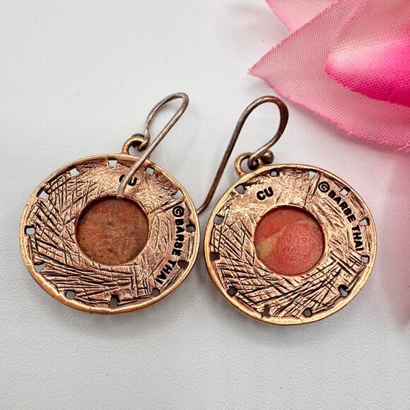 Barse THAI CU Sponge Coral Copper Earrings Leaf Motif Shield Dome Boho Bohemian - Picture 10 of 10